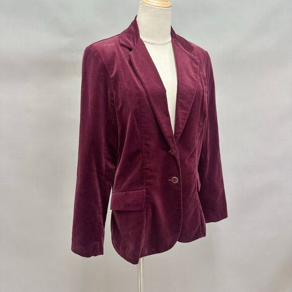 Vintage 90s  Y2k Burgundy Velvet Blazer Jacket Classic Tailored Fit Size 12 - Picture 3 of 16